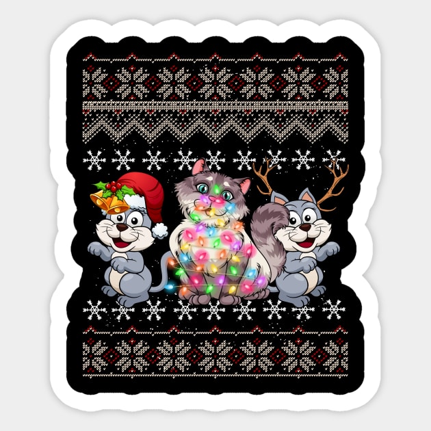 Funny Christmas Three Cat Cute Gift Love Kitten Lights Santa Hat Sticker by thuden1738